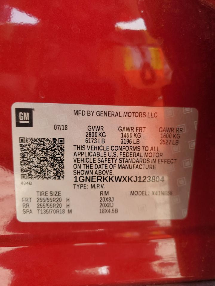 2019 Chevrolet Traverse Premier VIN: 1GNERKKWXKJ123804 Lot: 52616765