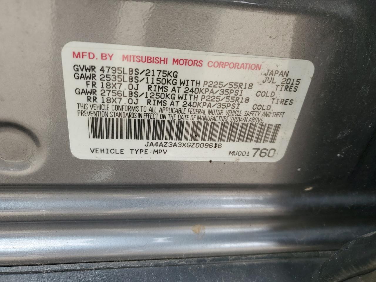 2016 Mitsubishi Outlander Se VIN: JA4AZ3A3XGZ009616 Lot: 52383195
