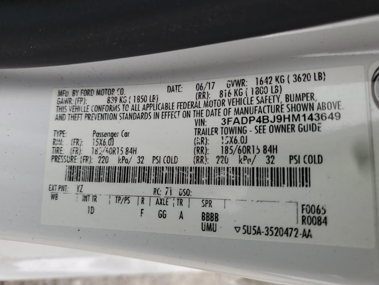3FADP4BJ9HM143649 FORD FIESTA 2017