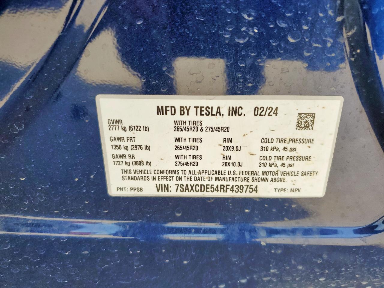 2024 Tesla Model X VIN: 7SAXCDE54RF439754 Lot: 52186885