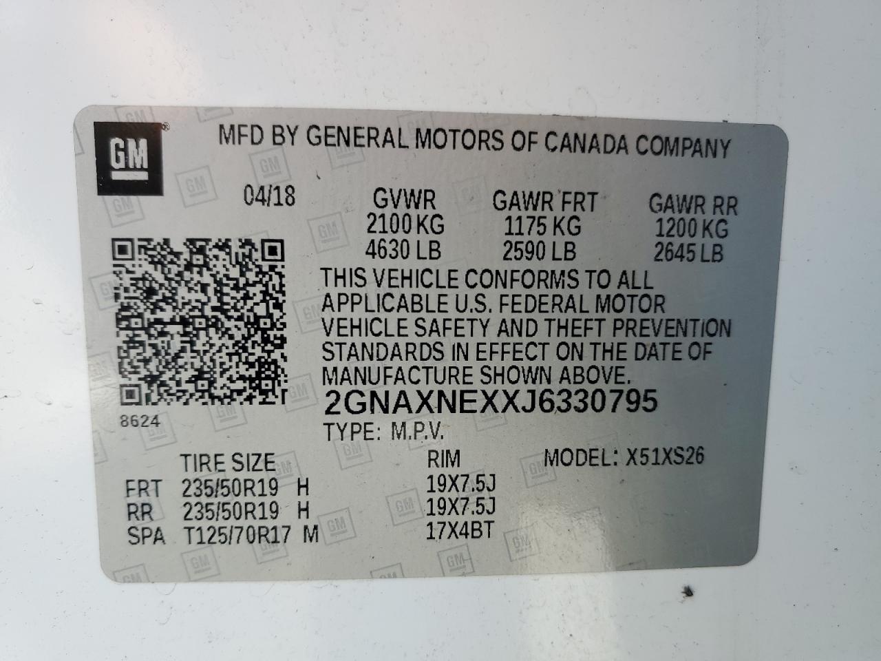 2GNAXNEXXJ6330795 CHEVROLET EQUINOX 2018