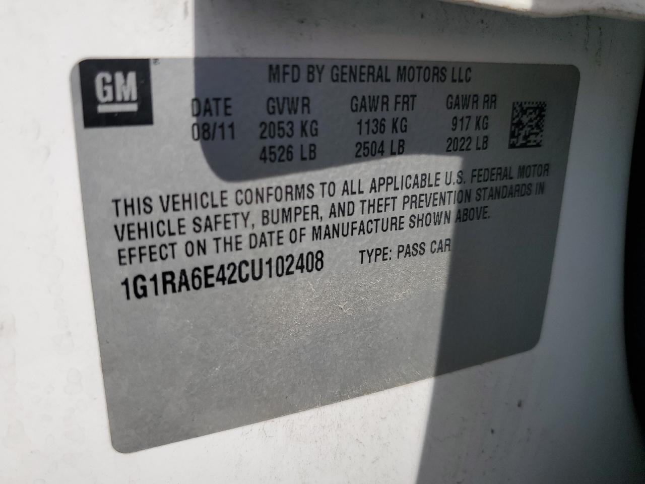 2012 Chevrolet Volt VIN: 1G1RA6E42CU102408 Lot: 54907685