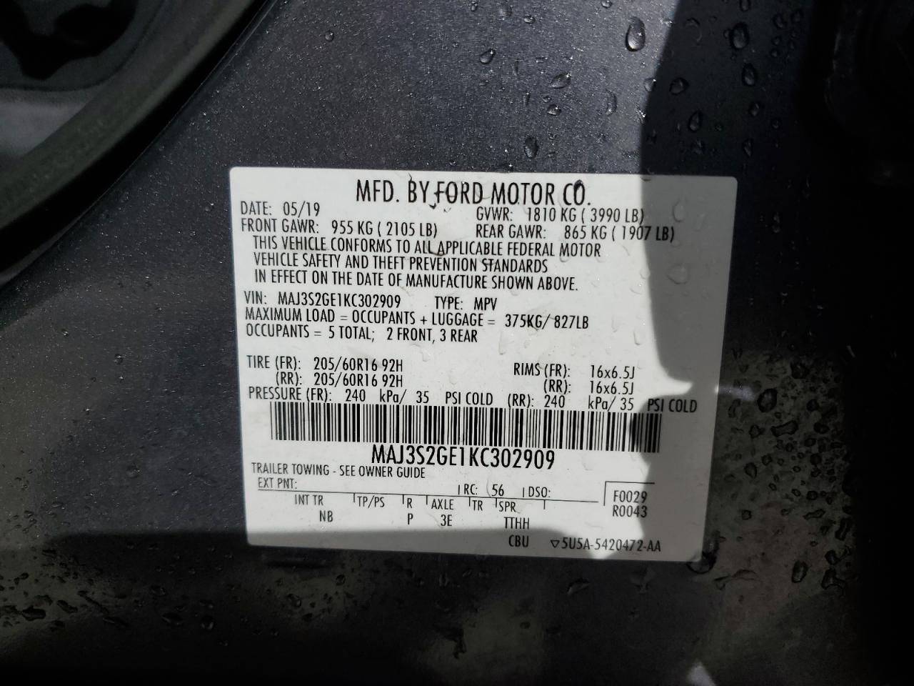 2019 Ford Ecosport Se VIN: MAJ3S2GE1KC302909 Lot: 49850045
