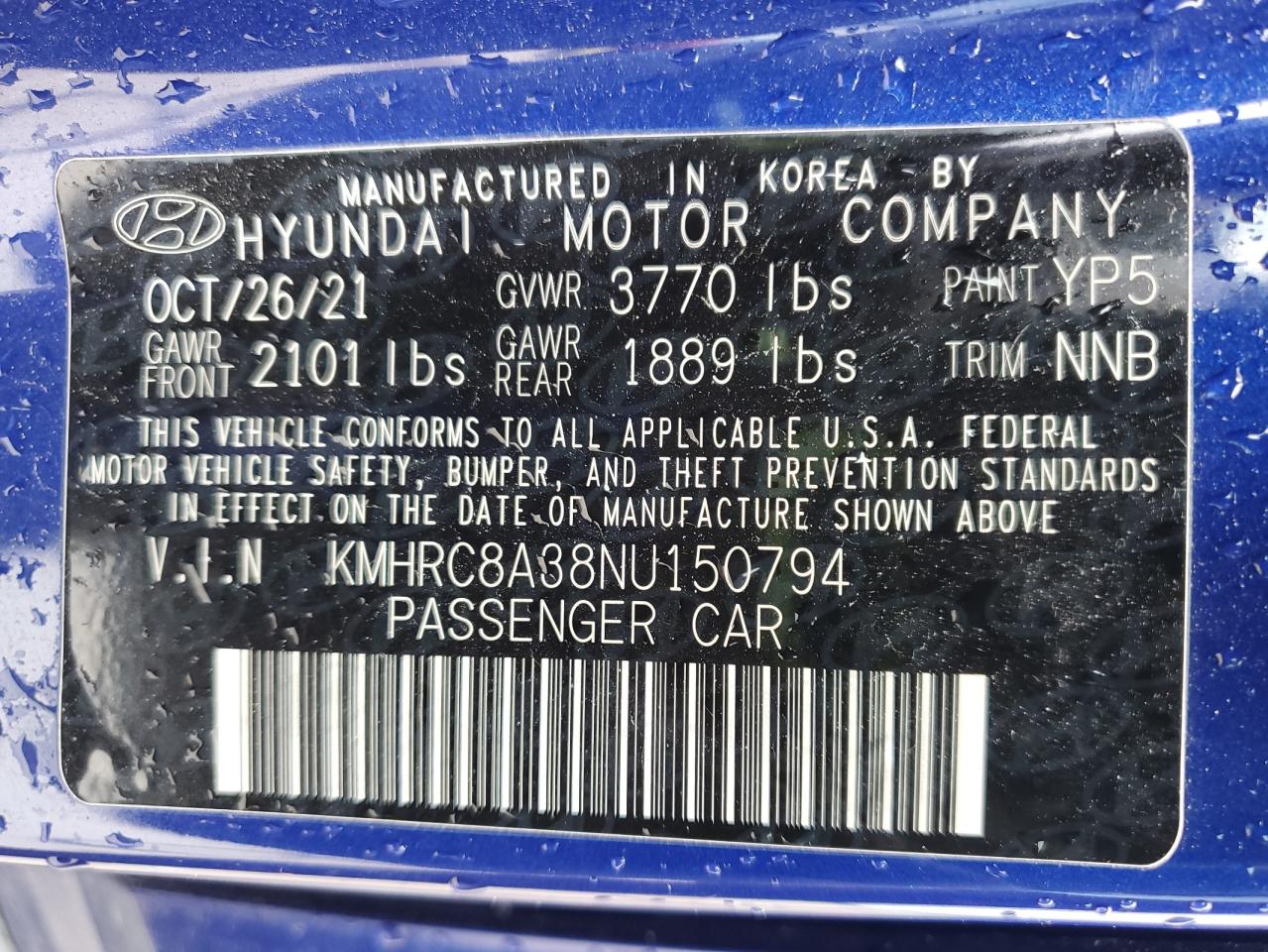 2022 Hyundai Venue Sel VIN: KMHRC8A38NU150794 Lot: 54393975