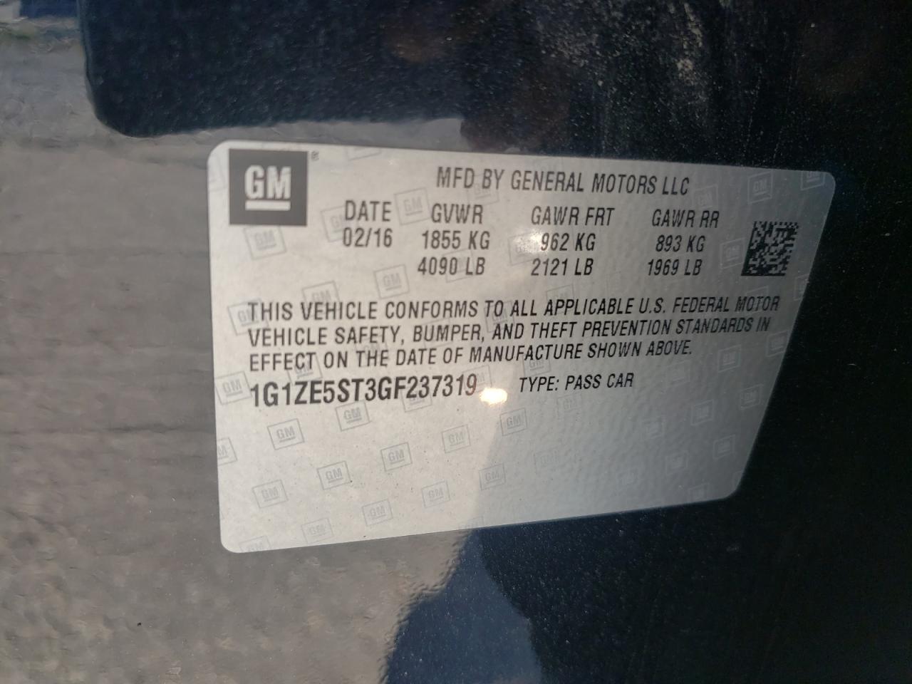 1G1ZE5ST3GF237319 CHEVROLET MALIBU 2016