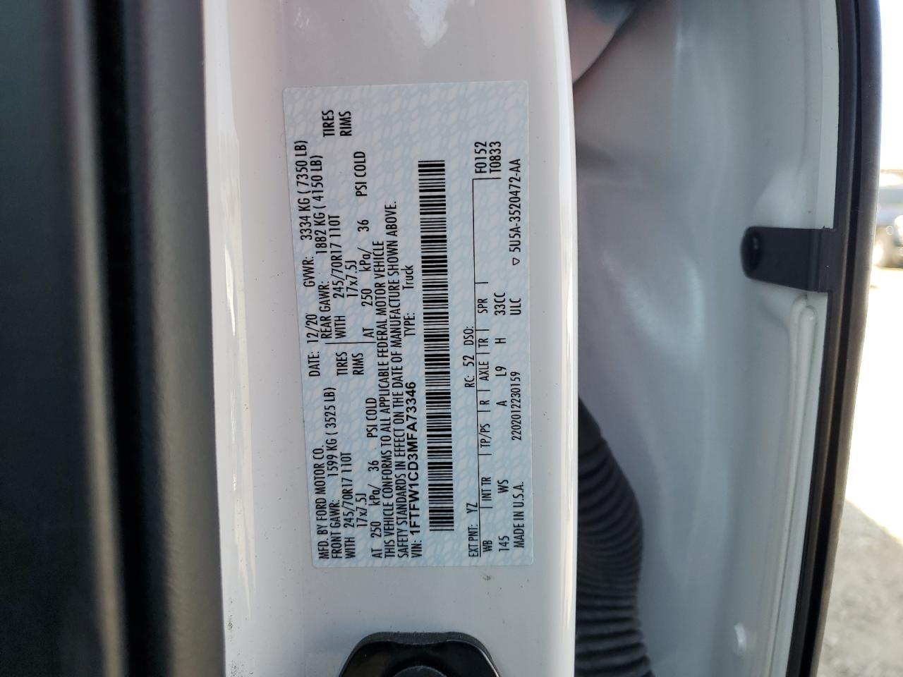 1FTFW1CD3MFA73346 FORD F-150 2021