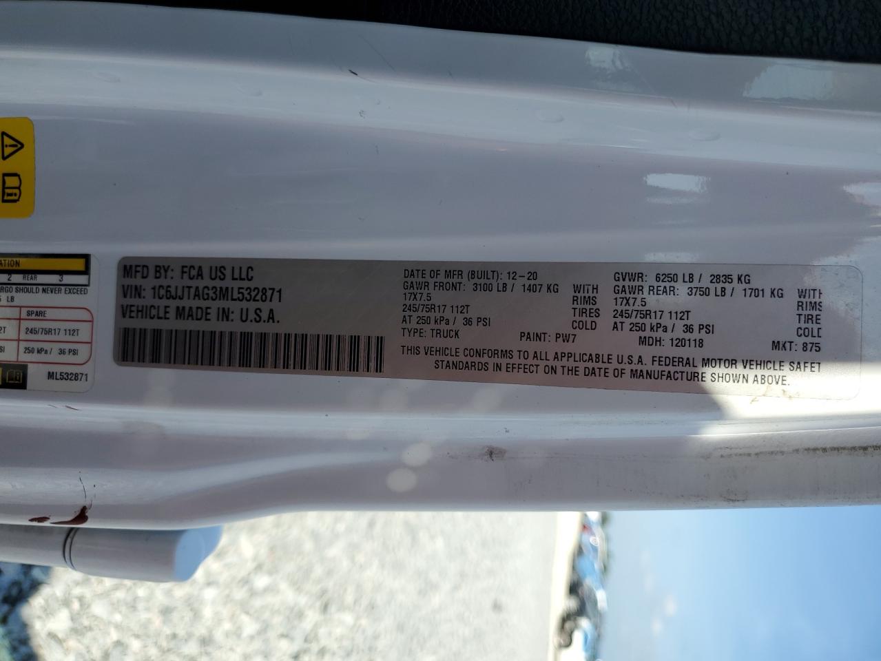 2021 Jeep Gladiator Sport VIN: 1C6JJTAG3ML532871 Lot: 52375235