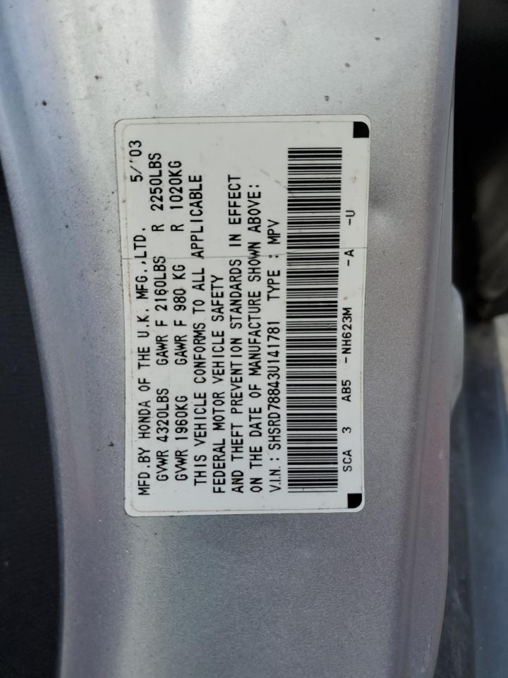 2003 Honda Cr-V Ex VIN: SHSRD78843U141781 Lot: 53464645