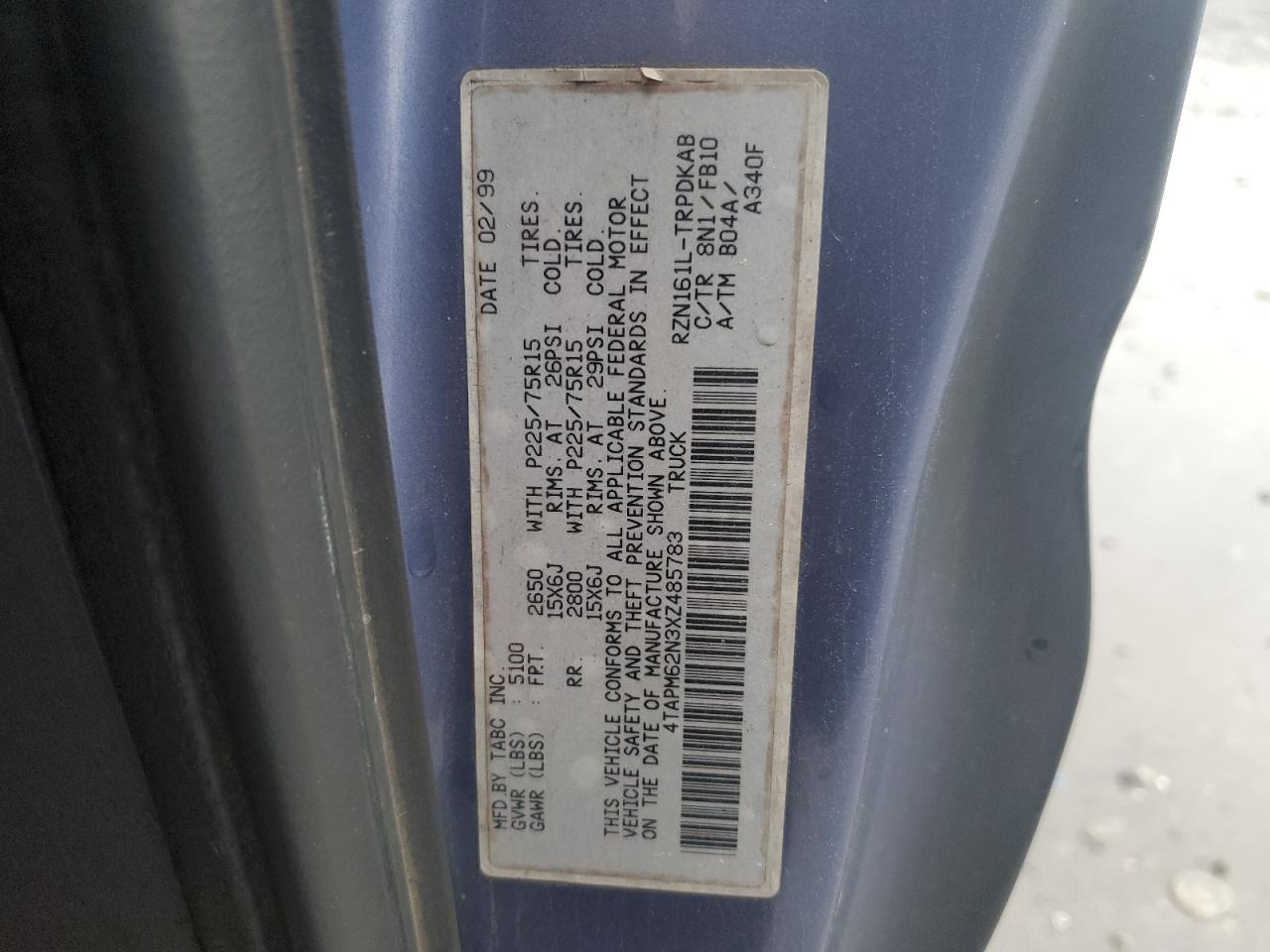 1999 Toyota Tacoma VIN: 4TAPM62N3XZ485783 Lot: 52459485