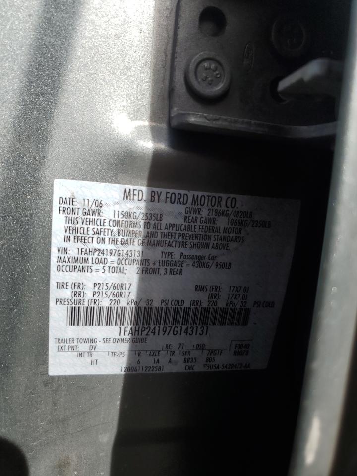 2007 Ford Five Hundred Sel VIN: 1FAHP24197G143131 Lot: 54249095