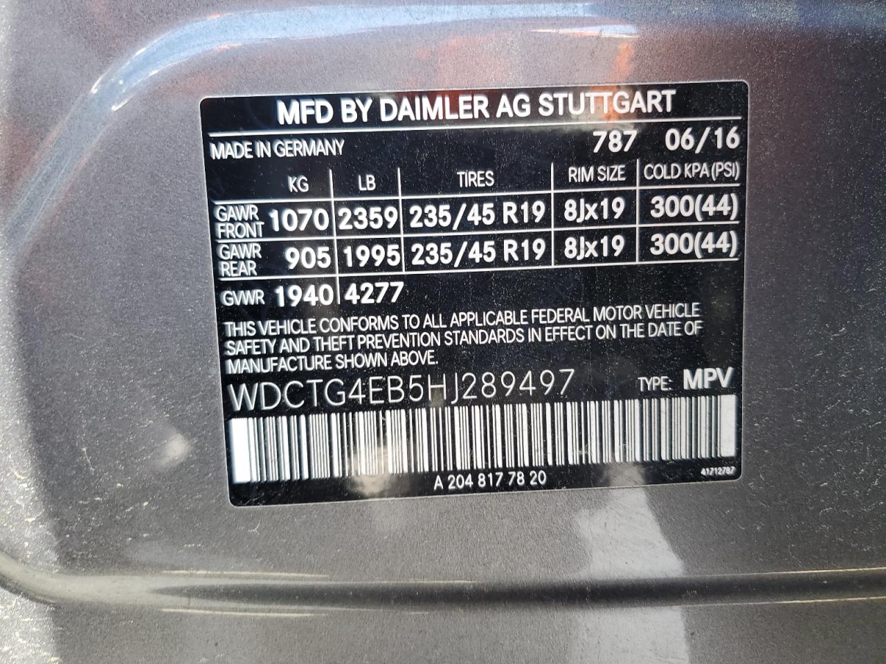 2017 Mercedes-Benz Gla 250 VIN: WDCTG4EB5HJ289497 Lot: 54873345