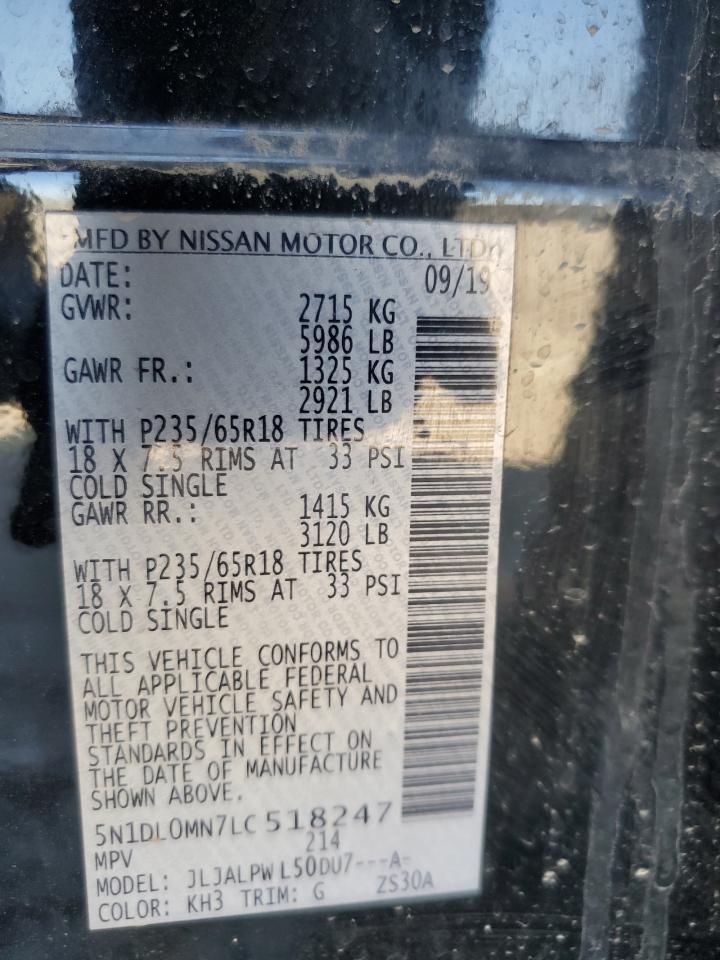 2020 Infiniti Qx60 Luxe VIN: FL1PL0TN7LC518247 Lot: 52599245