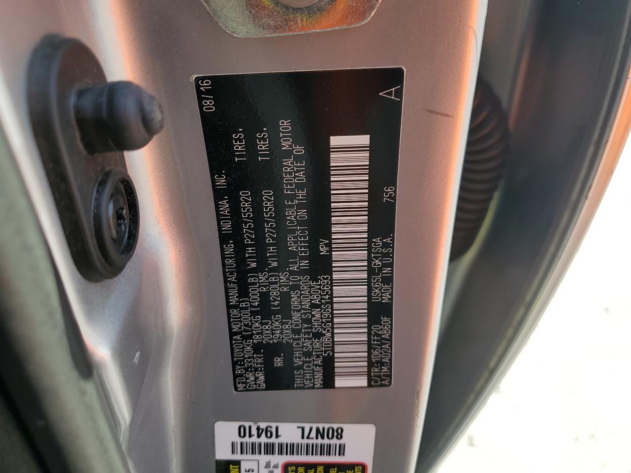 2016 Toyota Sequoia Sr5 VIN: 5TDBW5G19GS145693 Lot: 53040965