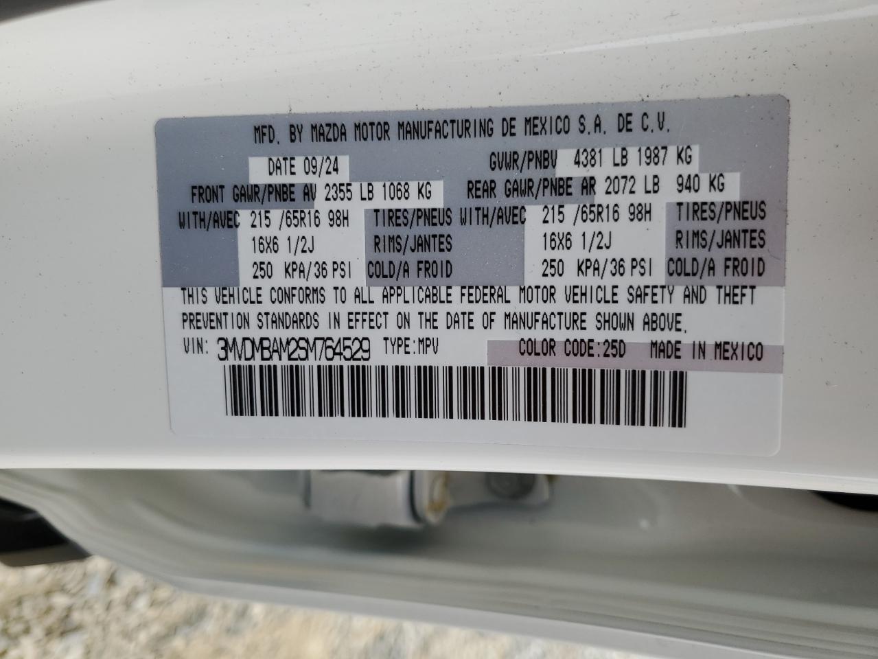 2025 Mazda Cx-30 VIN: 3MVDMBAM2SM764529 Lot: 54394175