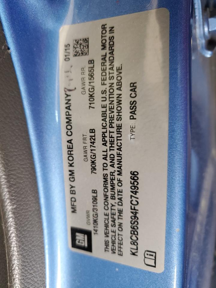 2015 Chevrolet Spark Ls VIN: KL8CB6S94FC749566 Lot: 53643765