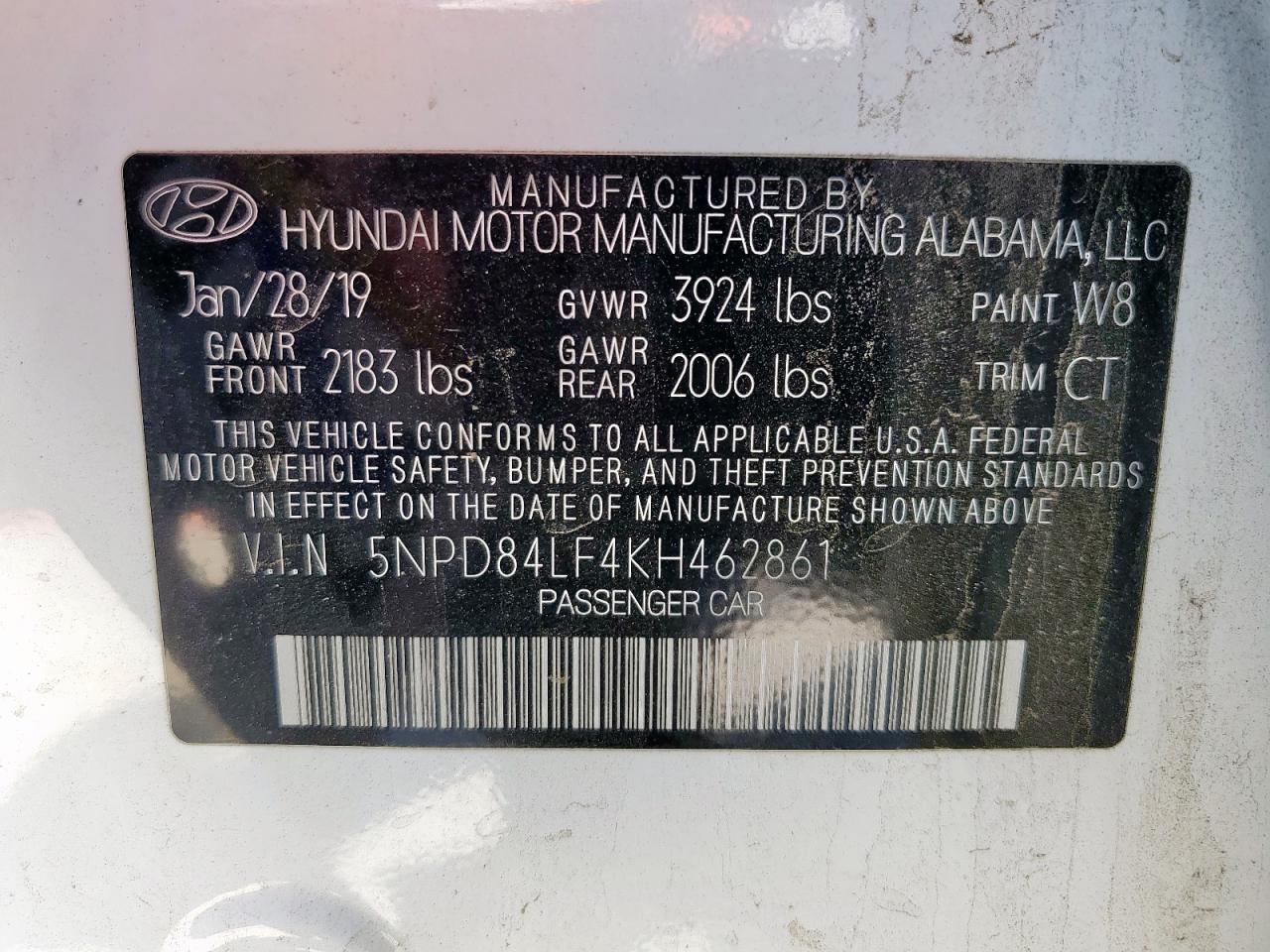 2019 Hyundai Elantra Sel VIN: 5NPD84LF4KH462861 Lot: 52419765