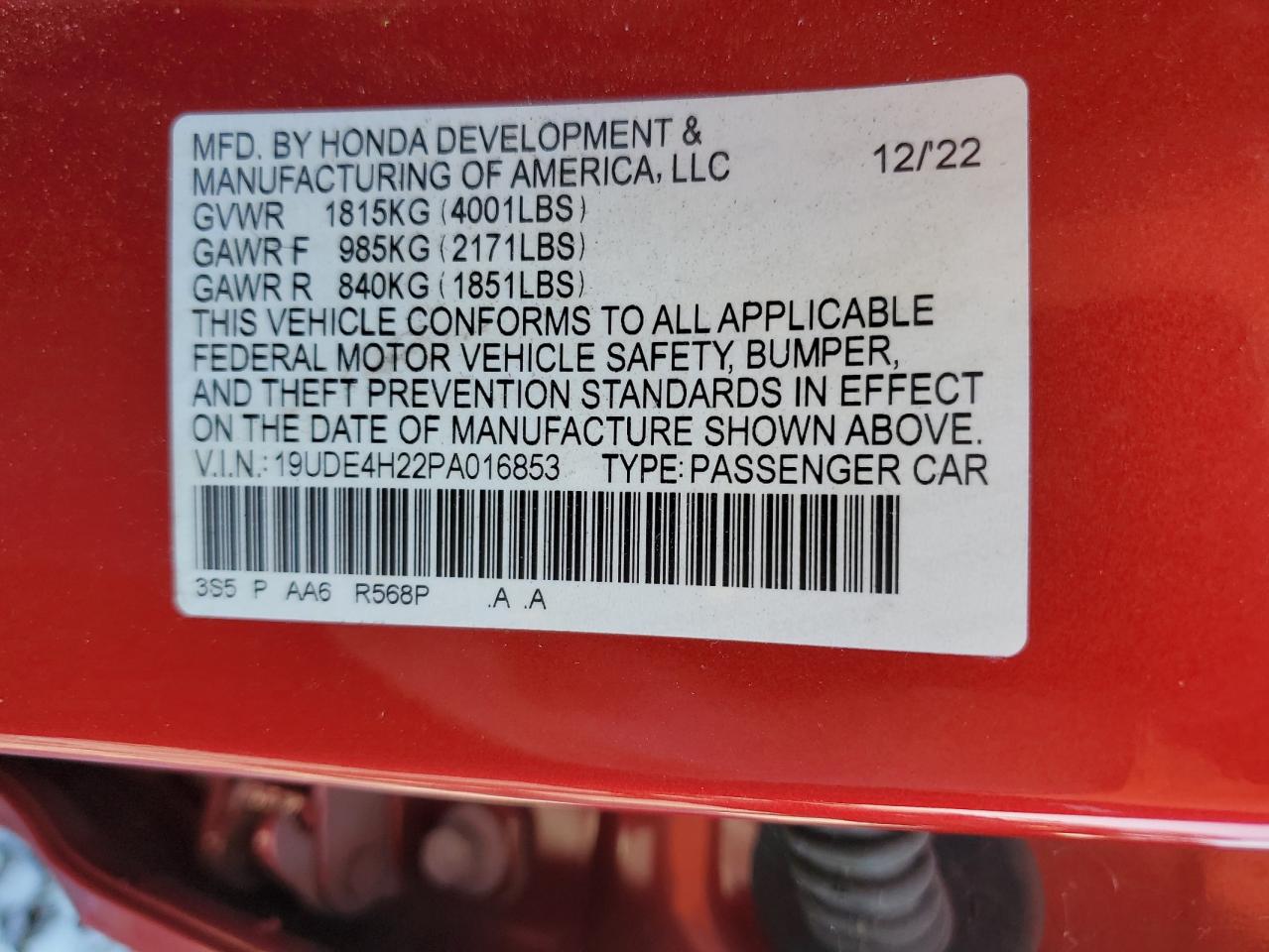 2023 Acura Integra VIN: 19UDE4H22PA016853 Lot: 54553945