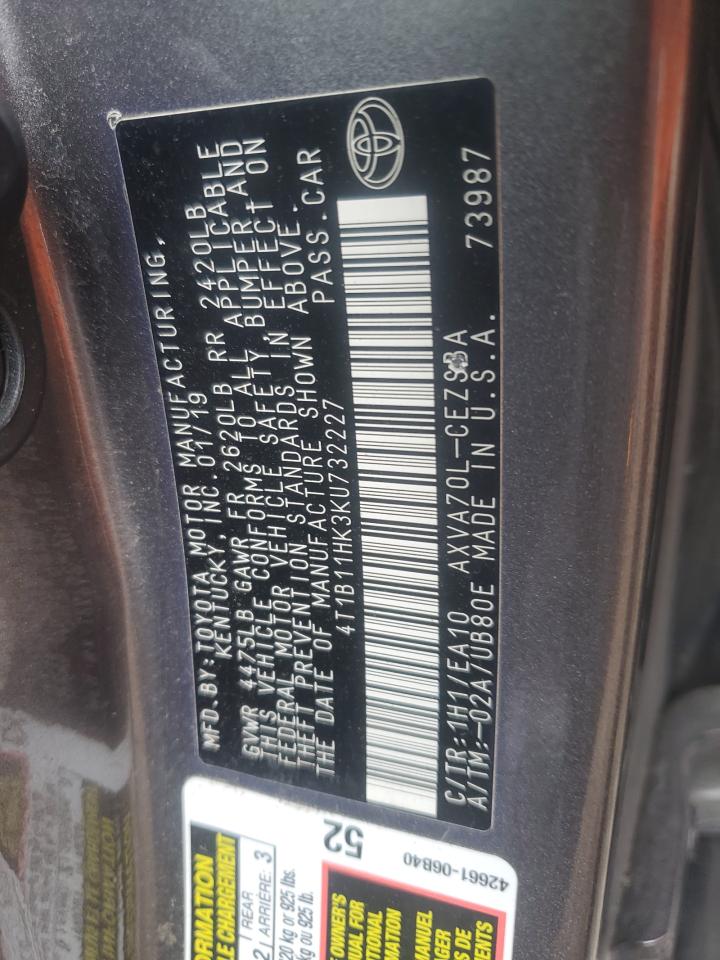 VIN: 4T1B11HK3KU732227 2019 TOYOTA CAMRY