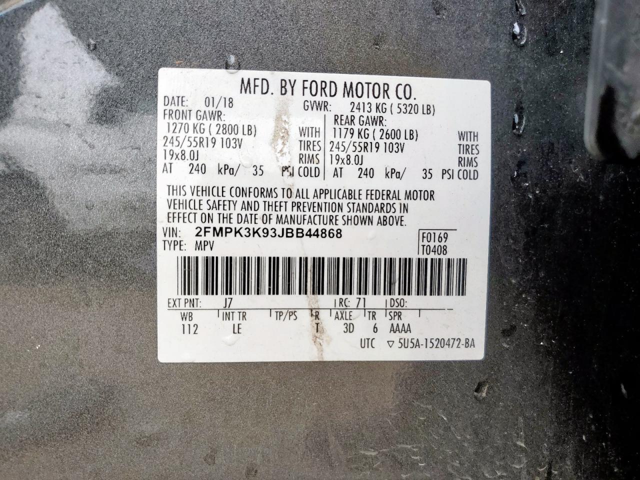 2018 Ford Edge Titanium VIN: 2FMPK3K93JBB44868 Lot: 54103755