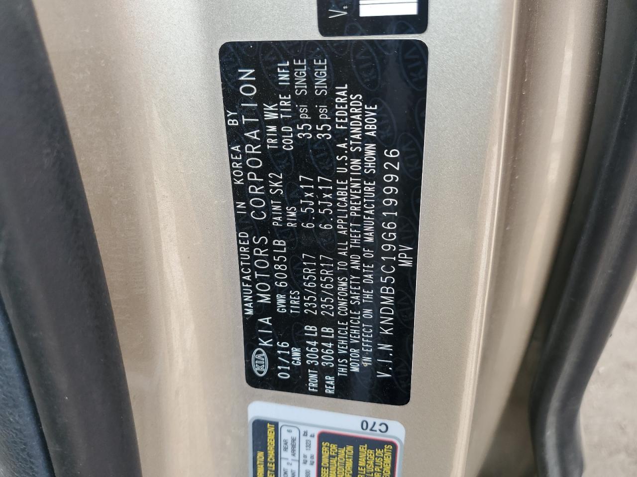 2016 Kia Sedona Lx VIN: KNDMB5C19G6199926 Lot: 54432745