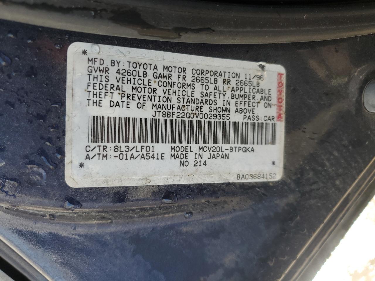 1997 Lexus Es 300 VIN: JT8BF22G0V0029355 Lot: 52979805