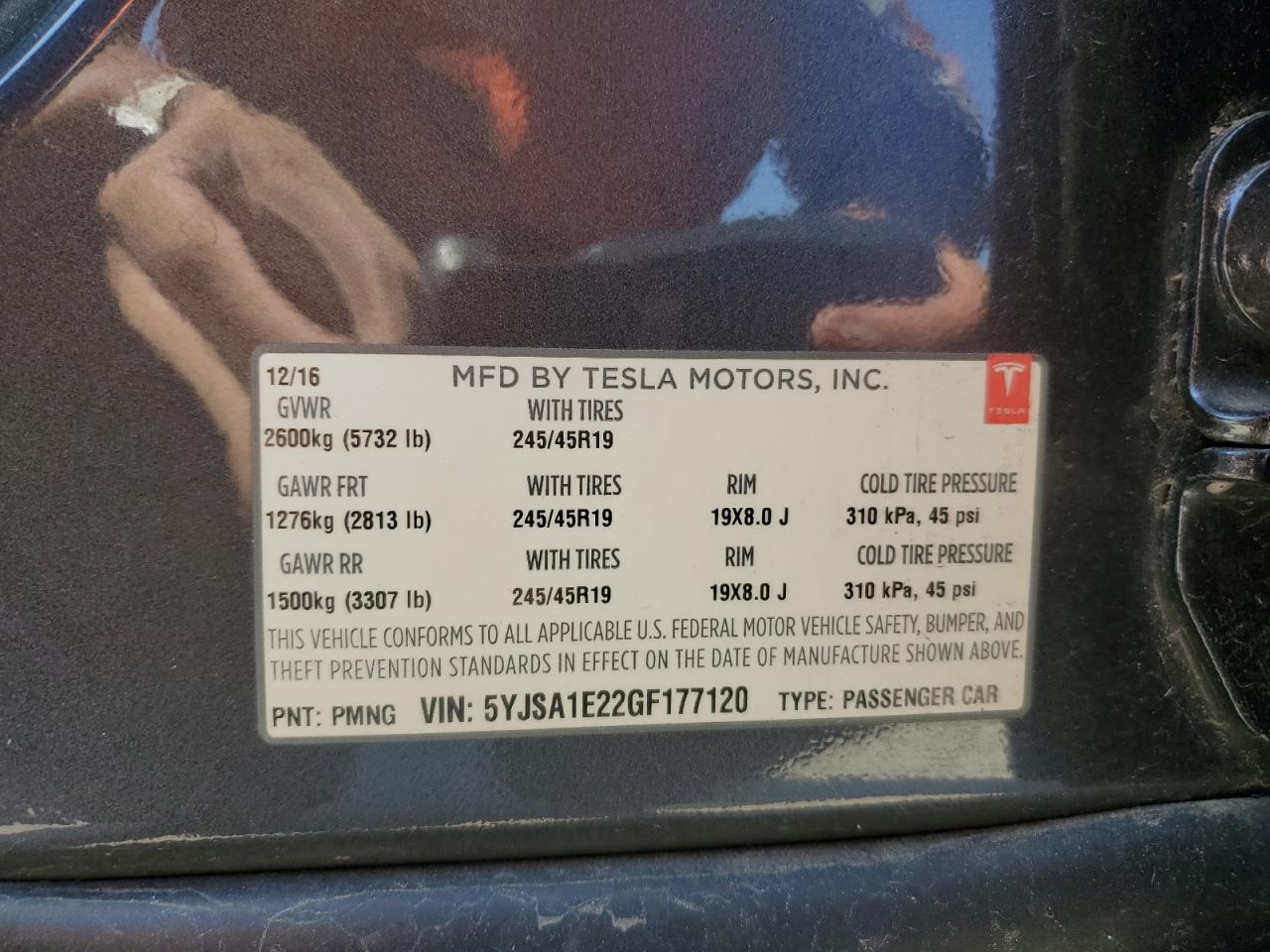 2016 Tesla Model S VIN: 5YJSA1E22GF177120 Lot: 51972885