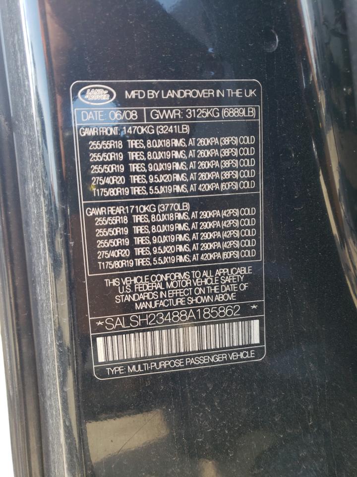 2008 Land Rover Range Rover Sport Supercharged VIN: SALSH23488A185862 Lot: 54445615