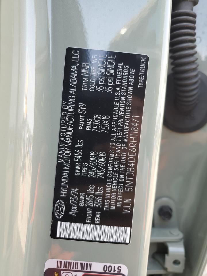 2024 Hyundai Santa Cruz Sel VIN: 5NTJB4DE6RH118471 Lot: 51640575