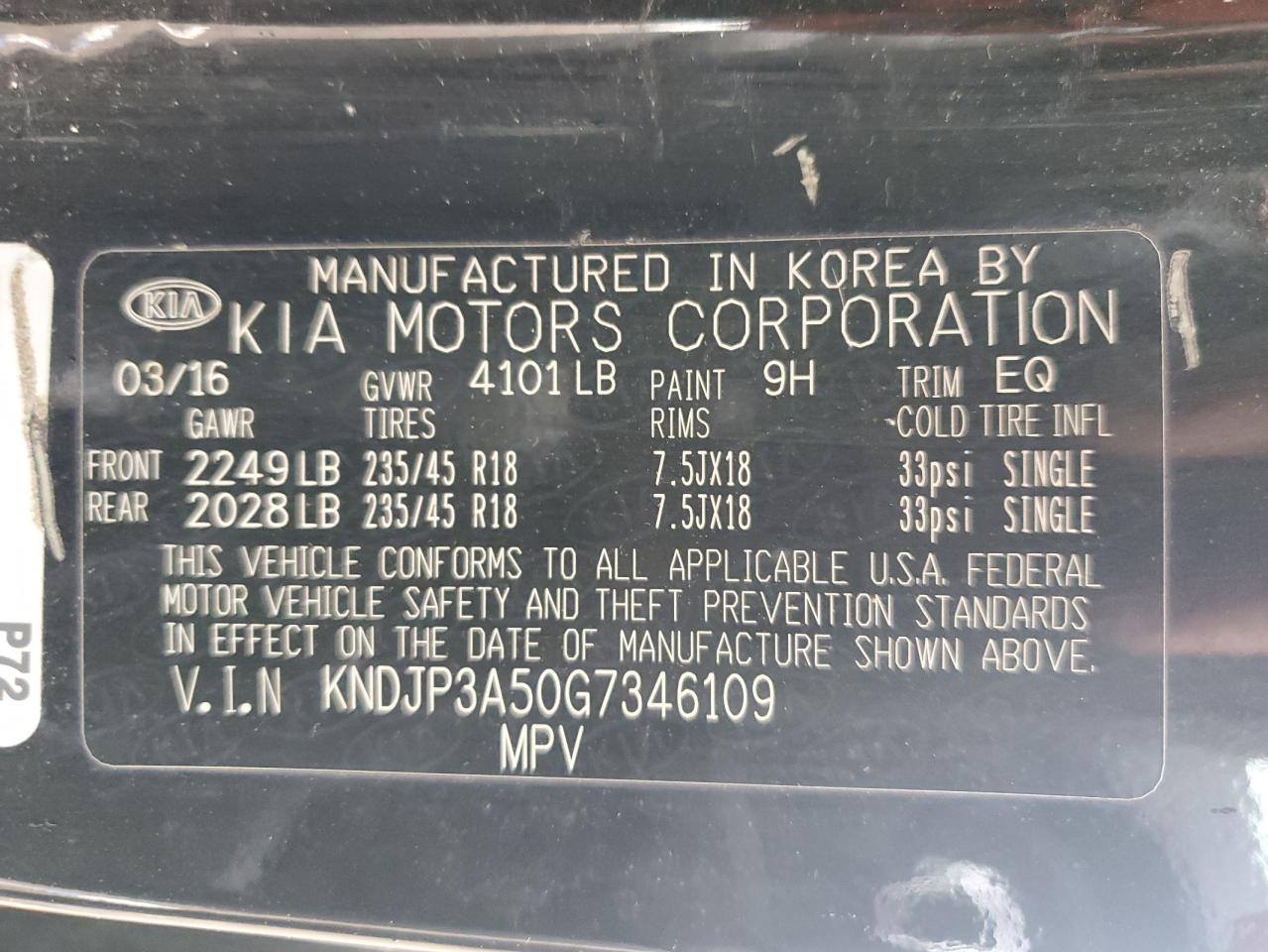 2016 Kia Soul + VIN: KNDJP3A50G7346109 Lot: 54169515