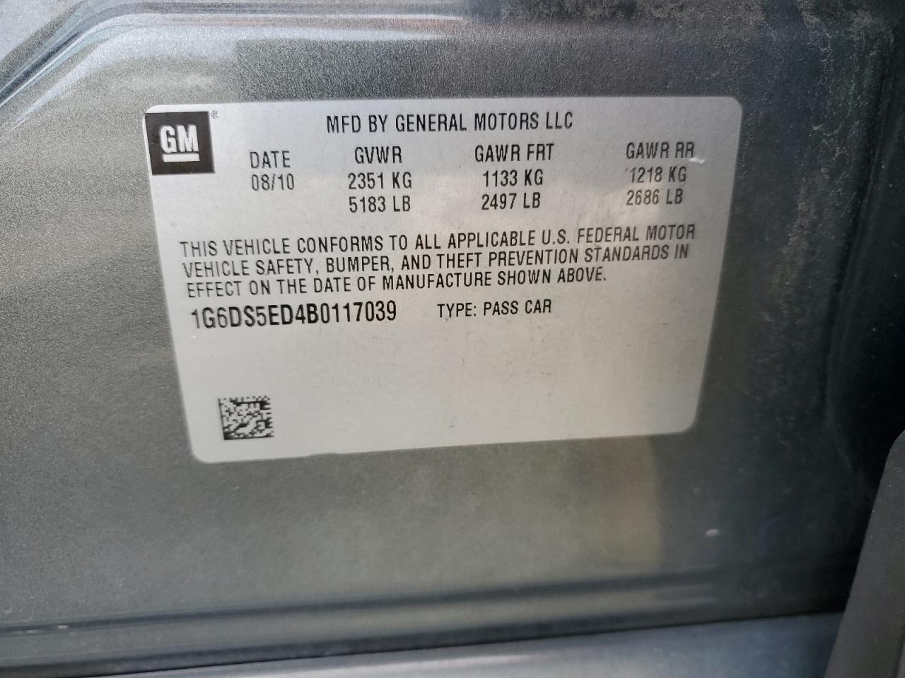 2011 Cadillac Cts Premium Collection VIN: 1G6DS5ED4B0117039 Lot: 51731005