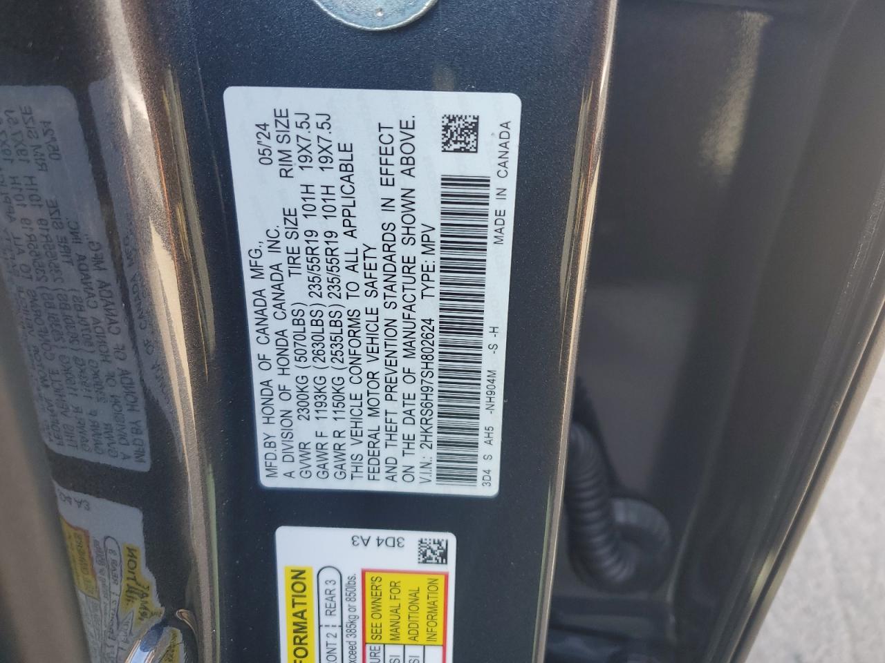 2HKRS6H97SH802624 HONDA CRV 2025