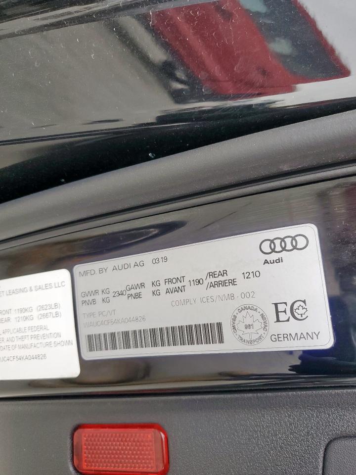 2019 Audi S5 Prestige VIN: WAUC4CF54KA044826 Lot: 51507345