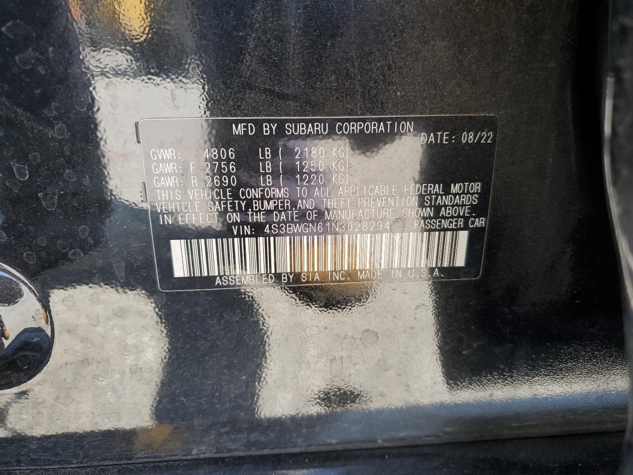 2022 Subaru Legacy Limited Xt VIN: 4S3BWGN61N3028294 Lot: 52026765
