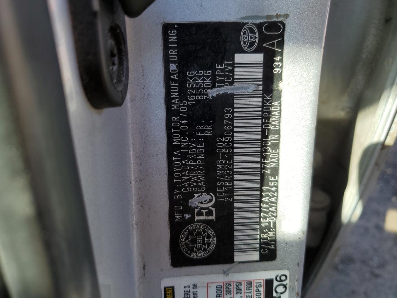 2005 Toyota Corolla Ce VIN: 2T1BR32E15C906793 Lot: 52956195