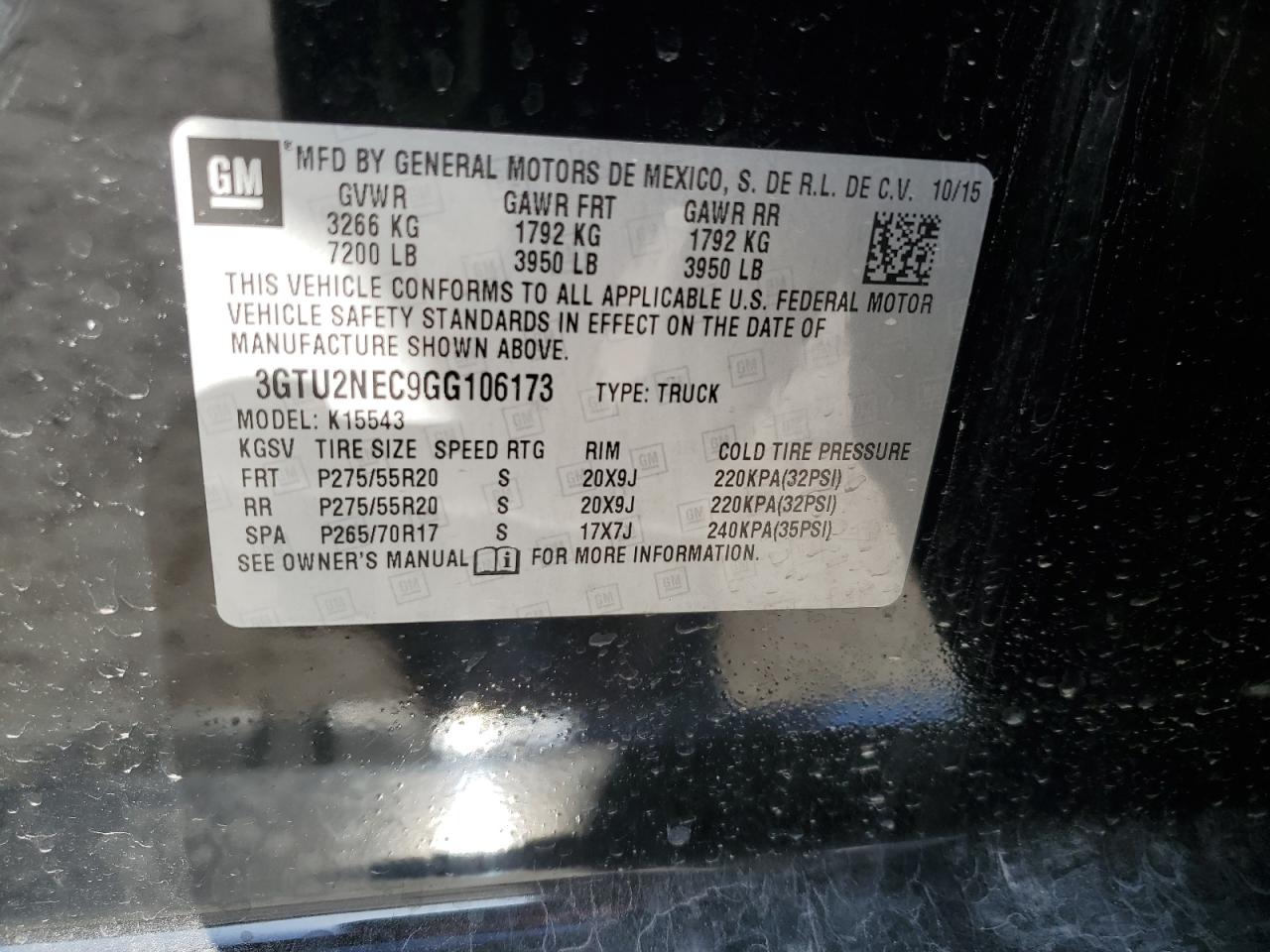 3gtu2nec9gg106173 3GTU2NEC9GG106173 2016 GMC Sierra K1500 Slt