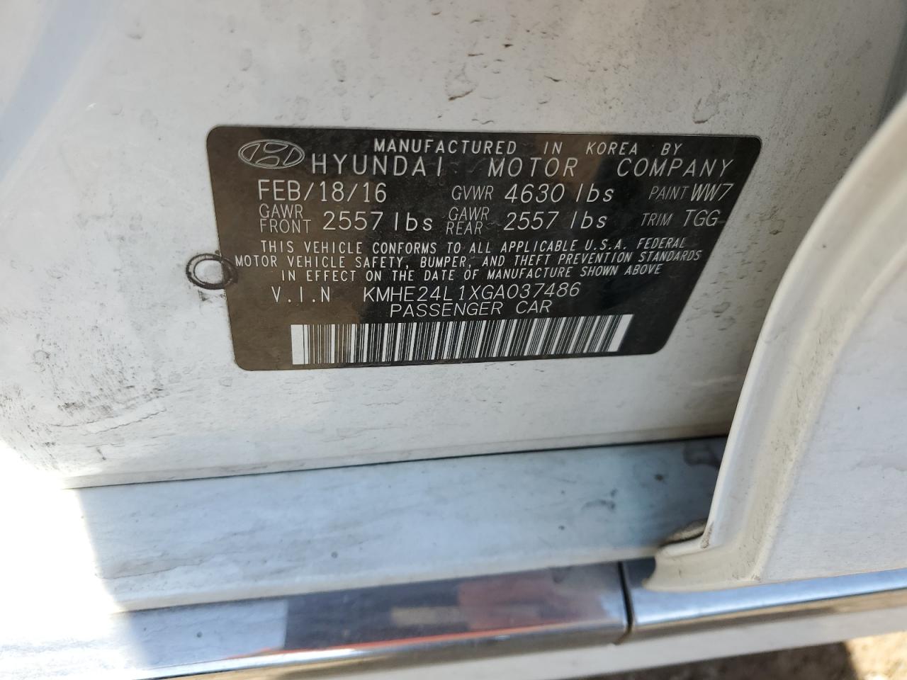 2016 Hyundai Sonata Hybrid VIN: KMHE24L1XGA037486 Lot: 54898265