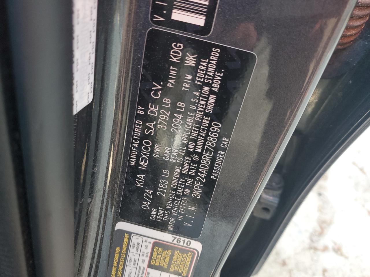 2024 Kia Forte Lx VIN: 3KPF24AD8RE788690 Lot: 53241815