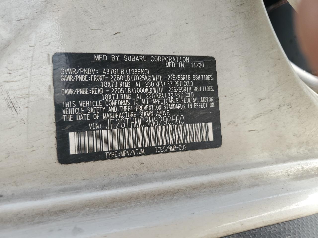 2021 Subaru Crosstrek Limited VIN: JF2GTHMC3M8290560 Lot: 53571895