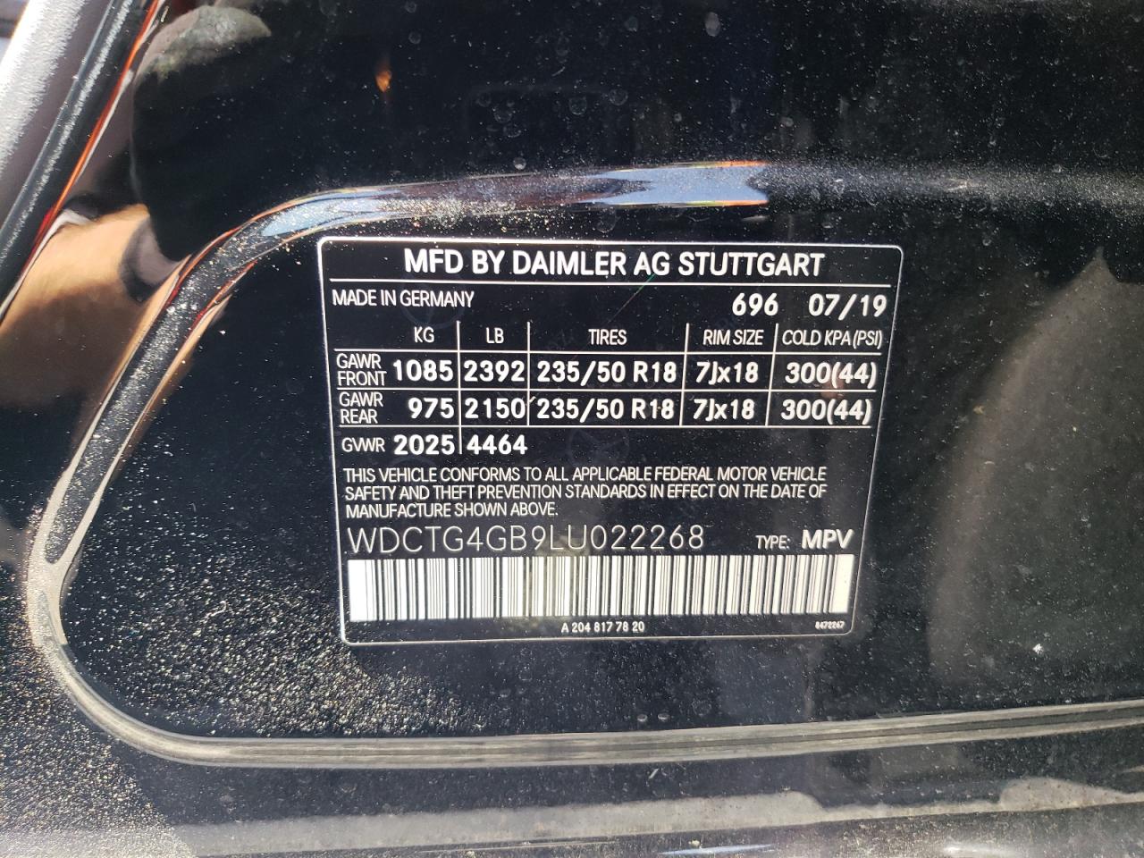 2020 Mercedes-Benz Gla 250 4Matic VIN: WDCTG4GB9LU022268 Lot: 54743745