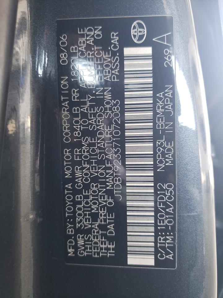 2007 Toyota Yaris VIN: JTDBT923371072083 Lot: 54273235
