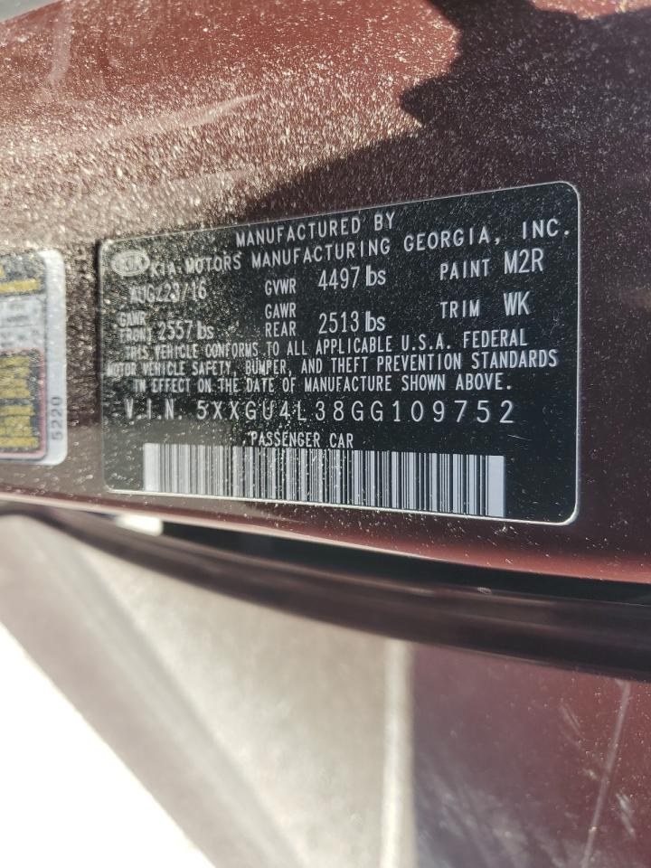 2016 Kia Optima Ex VIN: 5XXGU4L38GG109752 Lot: 54877175