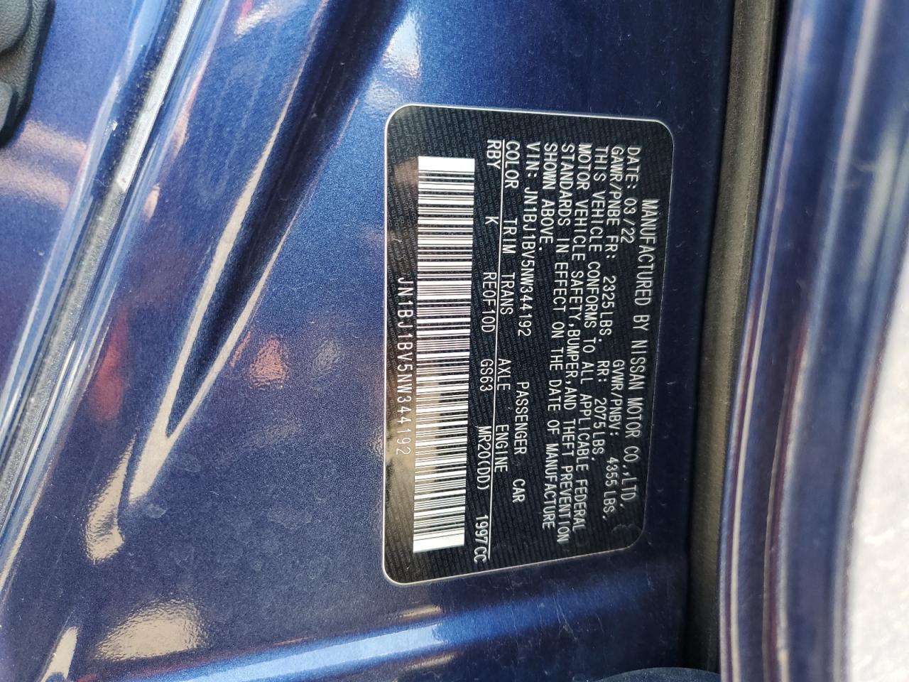 2022 Nissan Rogue Sport Sv VIN: JN1BJ1BV5NW344192 Lot: 54425005