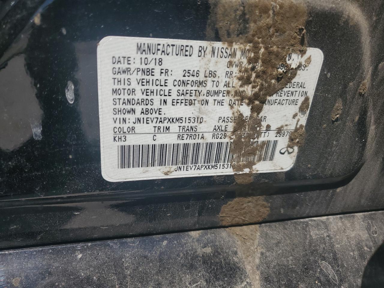 2019 Infiniti Q50 Luxe VIN: JN1EV7APXKM515310 Lot: 52082665