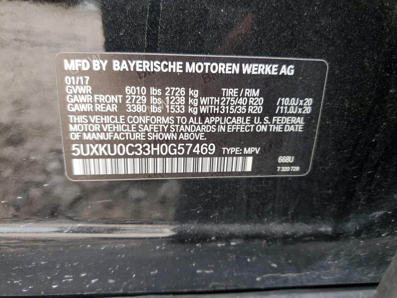 2017 BMW X6 Sdrive35I VIN: 5UXKU0C33H0G57469 Lot: 51586025