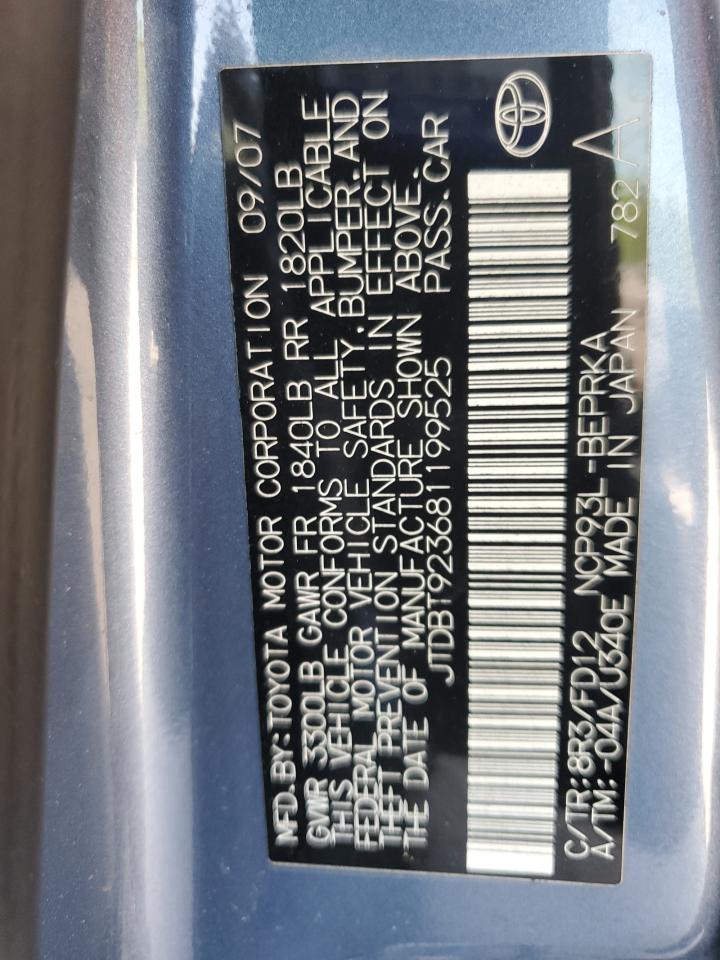 2008 Toyota Yaris VIN: JTDBT923681199525 Lot: 54237605