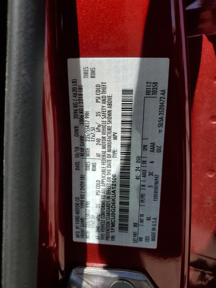 2019 Ford Escape Se VIN: 1FMCU0GD6KUA12106 Lot: 55255995