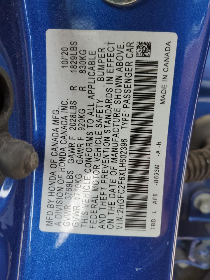 2HGFC2F6XLH602396 HONDA CIVIC 2020