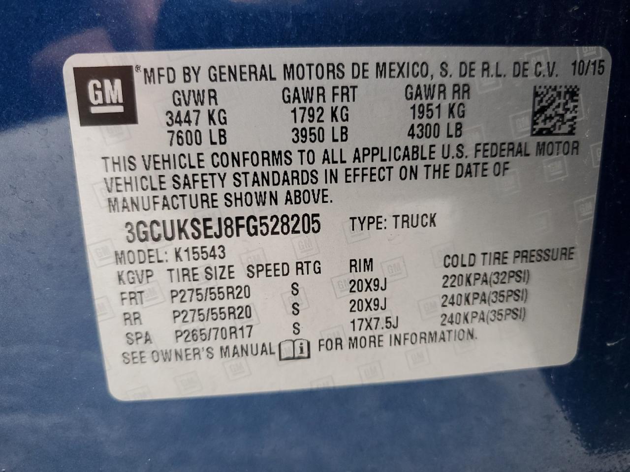 2015 Chevrolet Silverado K1500 Ltz VIN: 3GCUKSEJ8FG528205 Lot: 85564914