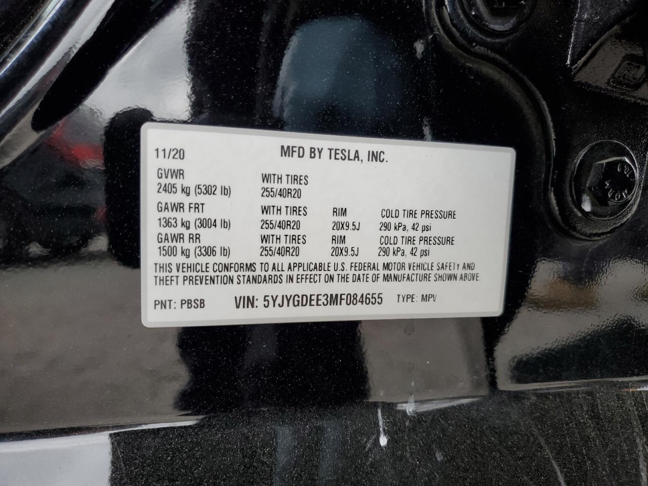 2021 Tesla Model Y VIN: 5YJYGDEE3MF084655 Lot: 53835715