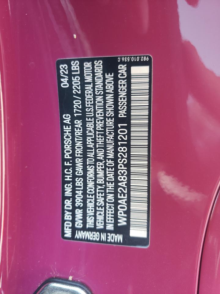 2023 Porsche Cayman Gt4 Rs VIN: WP0AE2A83PS281201 Lot: 53647645